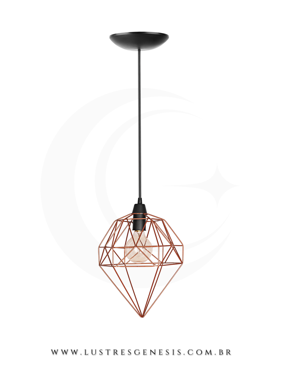 Luminária Pendente Industrial Aramado Cobre Modelo Prisma Geometrico para Bancada Cozinha Area Gourmet Lavabo Sala